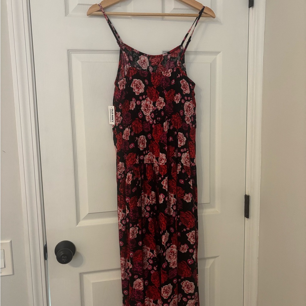 Old Navy Red and Pink Floral Maxi Dress